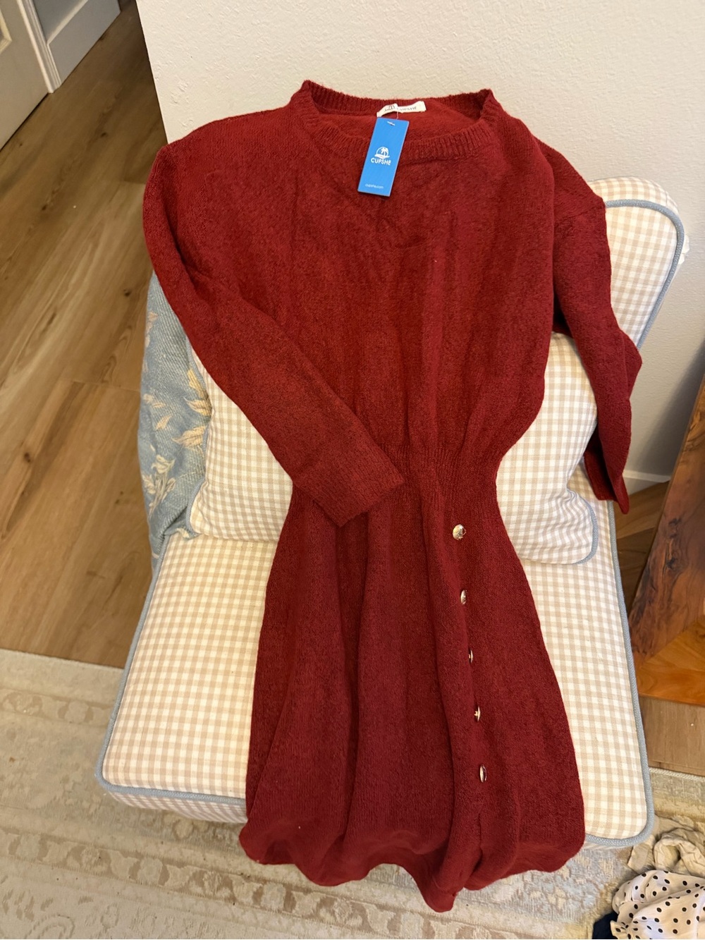 NWT Burgandy Red Knit Button-Accent Sweater Dress